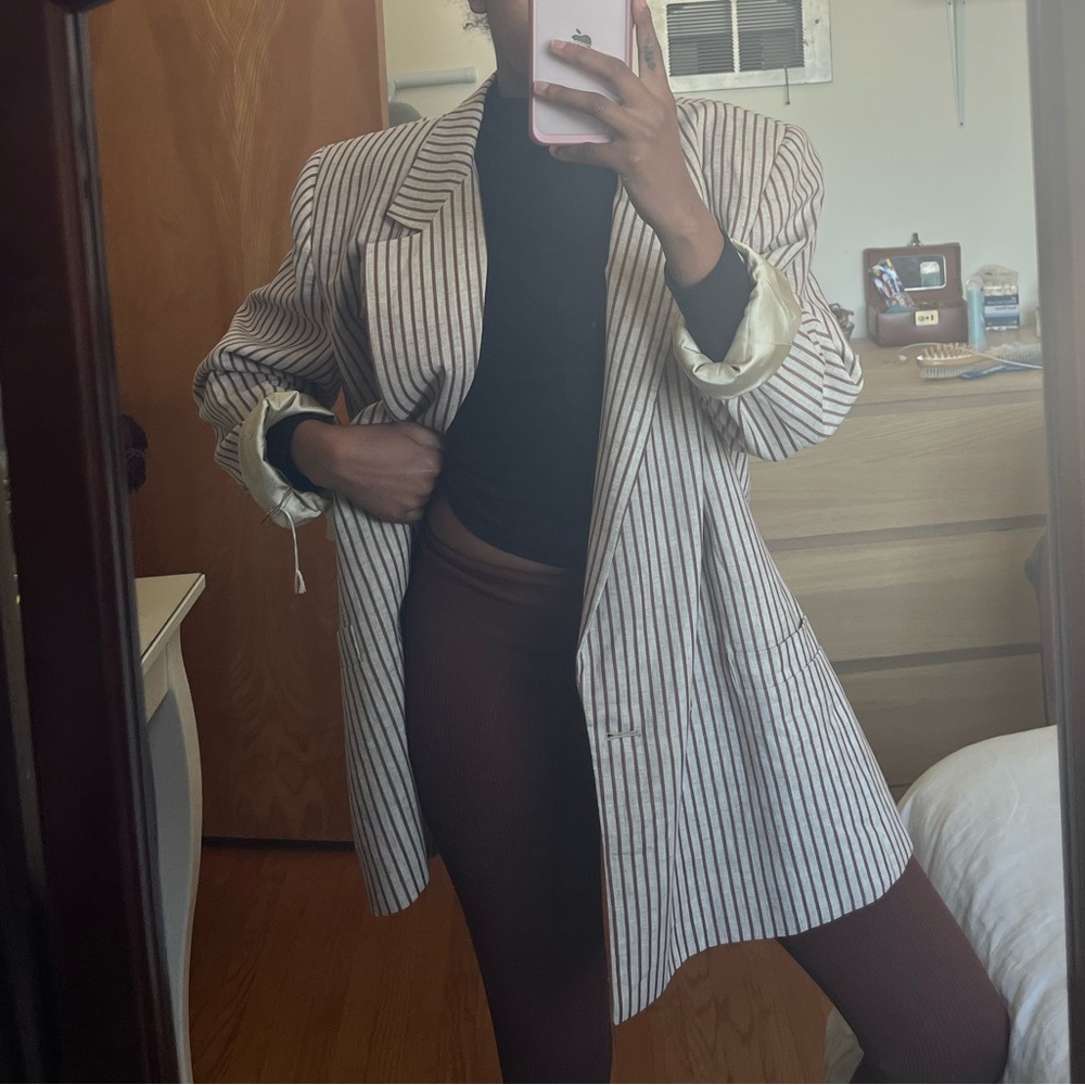 Vintage Linen Saville 80s Oversized Pin Stripe Blazer